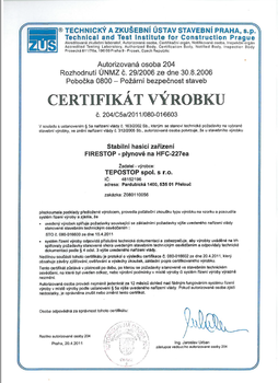 Certifikát výrobku